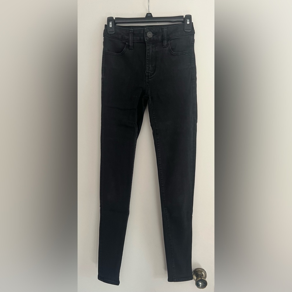 American Eagle High Rise Jegging Black Skinny Jeans Size 0 LONG